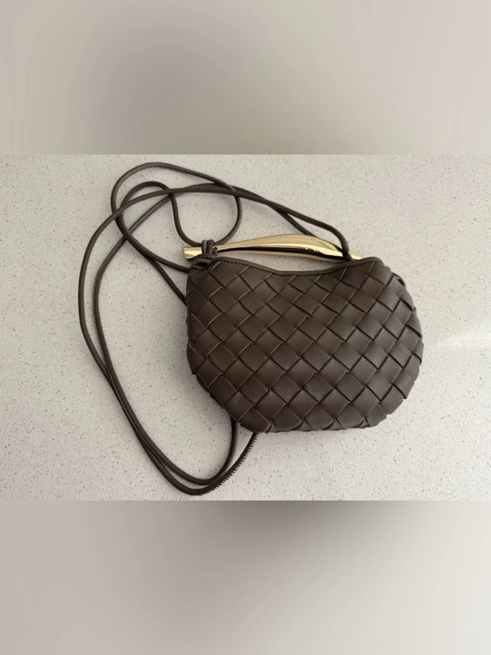 Bottega Veneta Sardine Mini Intrecciato Crossbody Bag Taupe-Brass - Picture 4 of 7